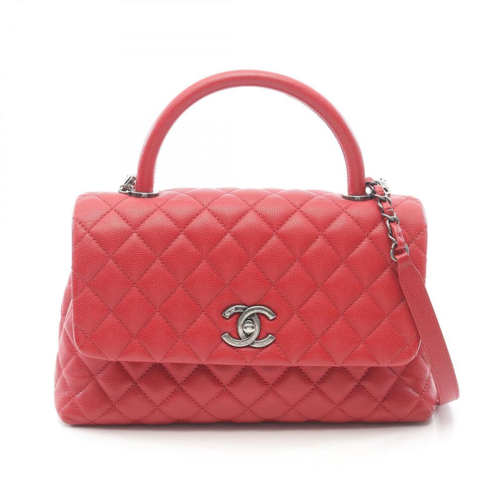 Chanel Coco Handle Top Flap Bag Matelasse Handbag Leather Grained Calfskin Red